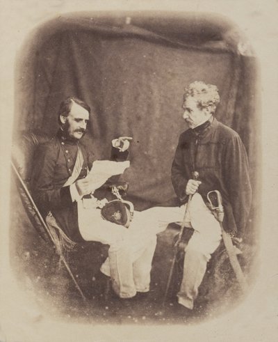 General Sir Colin Campbell and Major General William Mansfield reading dispatches, c.1858 by English Photographer